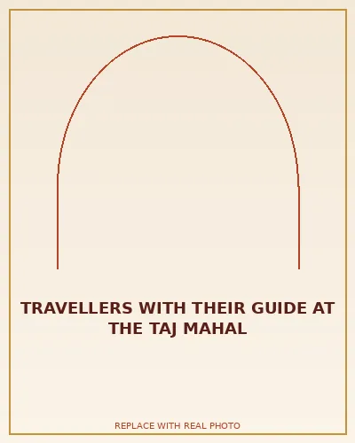 Travellers with their guide at the Taj Mahal